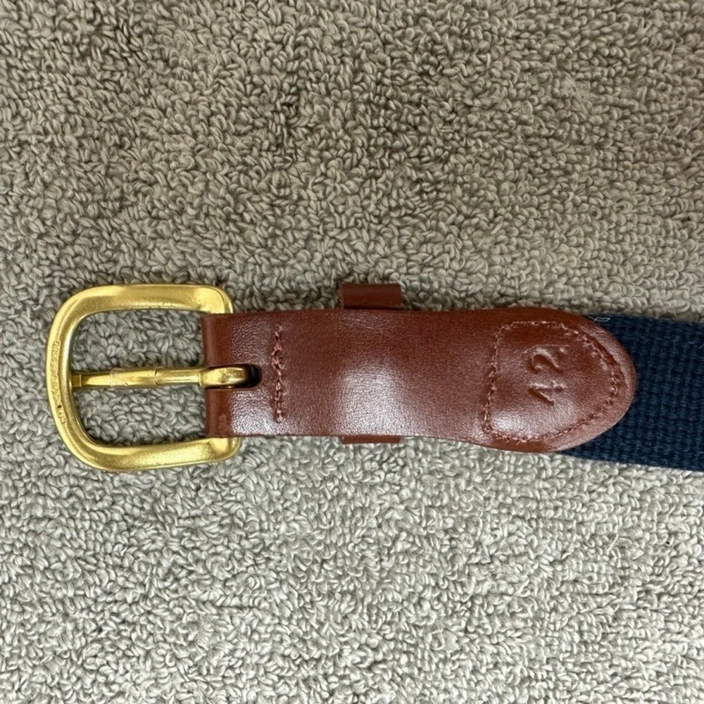 Leather Man Limited Navy Lobster Ribbon Belt Brown Leather Brass Buckle Size 42